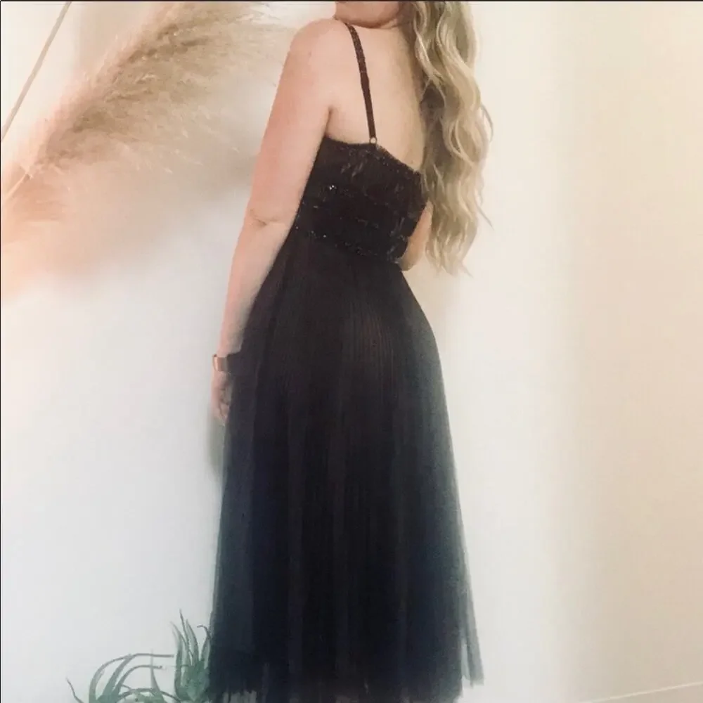 NEW BCBG Max Azria Black Pleated Beaded Tank Top Cocktail Midi Dress M - Picture 7 of 13